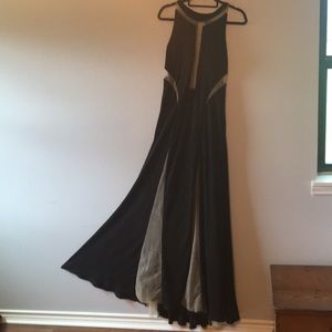 Floor Length Black Dress with Sheer Panels Size 14